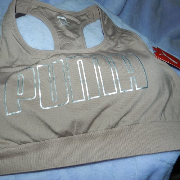 Puma Women's Plus Active Big Logo Sports Bra Taupe - Picture 6 of 11